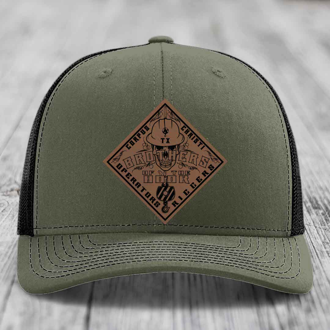 Brothers of the Hook (Corpus Christi) - Leather Patch Hat - Dark Brown to Black Patch - Richardson 112 Snapback Trucker Hat