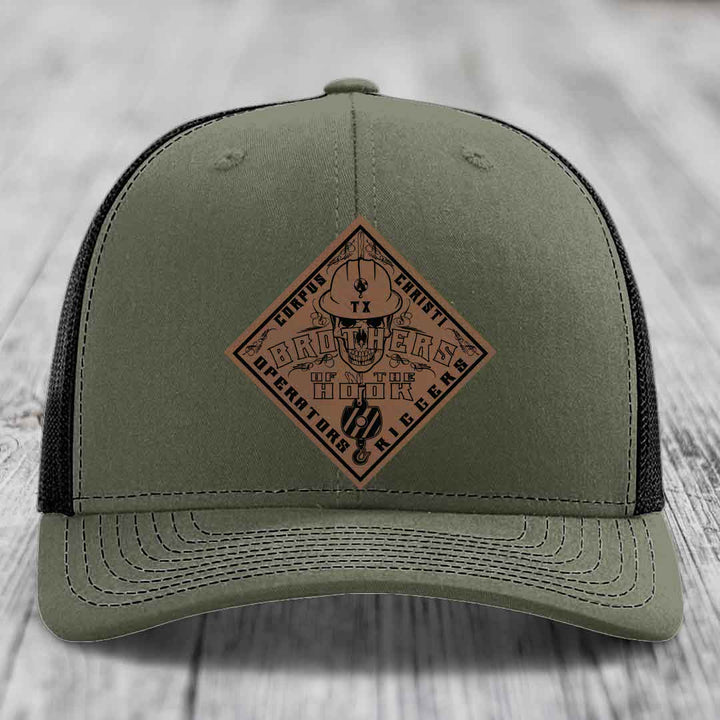Brothers of the Hook (Corpus Christi) - Leather Patch Hat - Dark Brown to Black Patch - Richardson 112 Snapback Trucker Hat