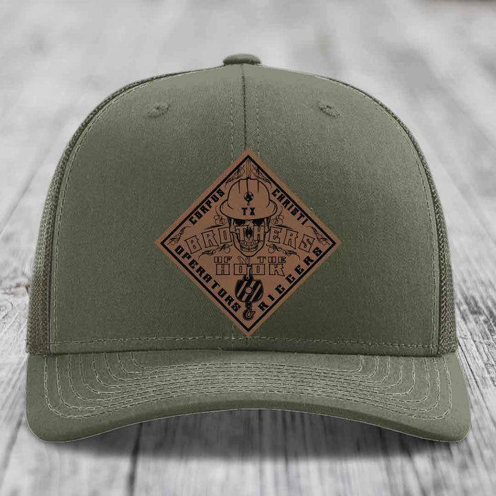 Brothers of the Hook (Corpus Christi) - Leather Patch Hat - Dark Brown to Black Patch - Richardson 112 Snapback Trucker Hat