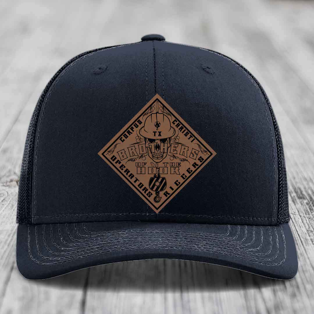 Brothers of the Hook (Corpus Christi) - Leather Patch Hat - Dark Brown to Black Patch - Richardson 112 Snapback Trucker Hat