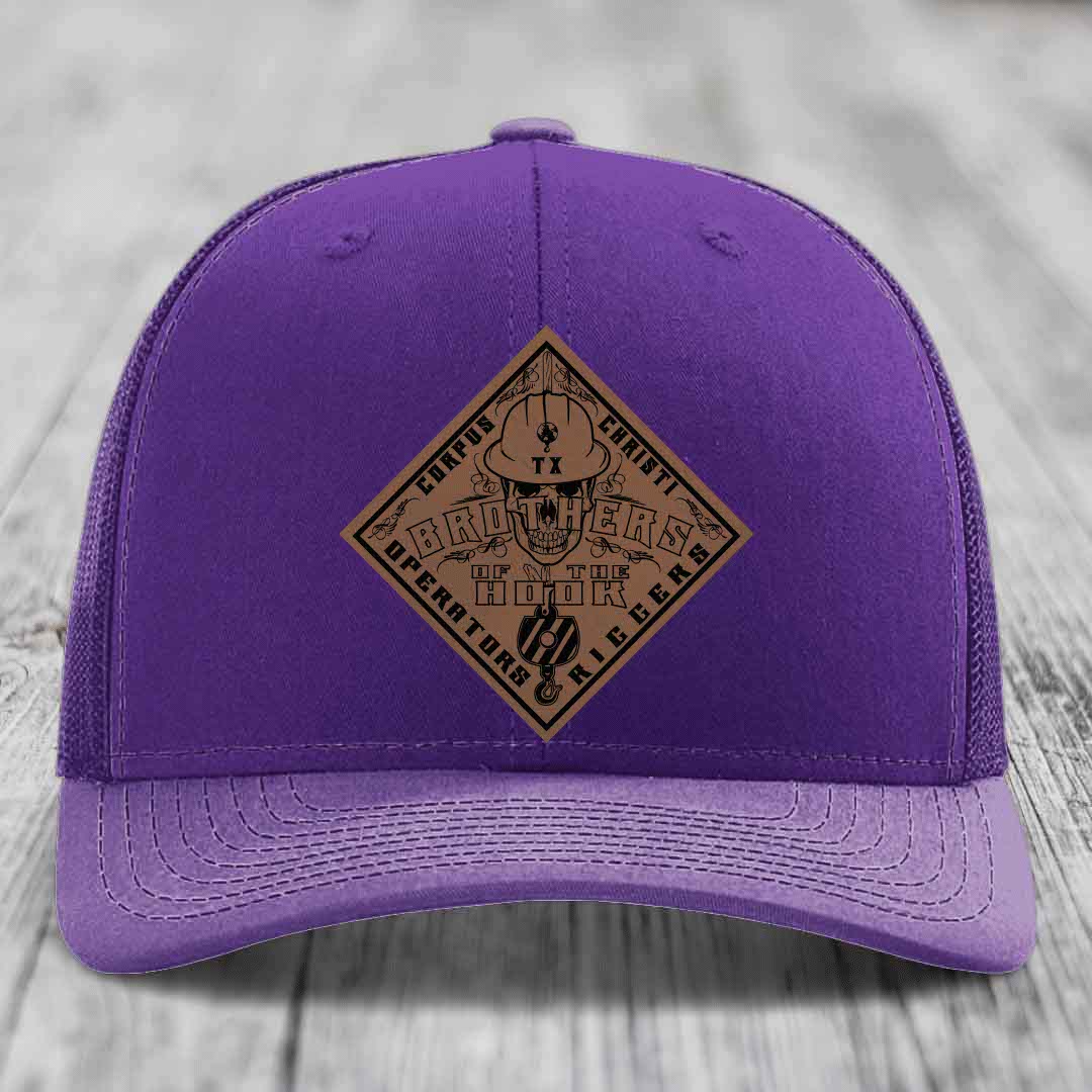 Brothers of the Hook (Corpus Christi) - Leather Patch Hat - Dark Brown to Black Patch - Richardson 112 Snapback Trucker Hat
