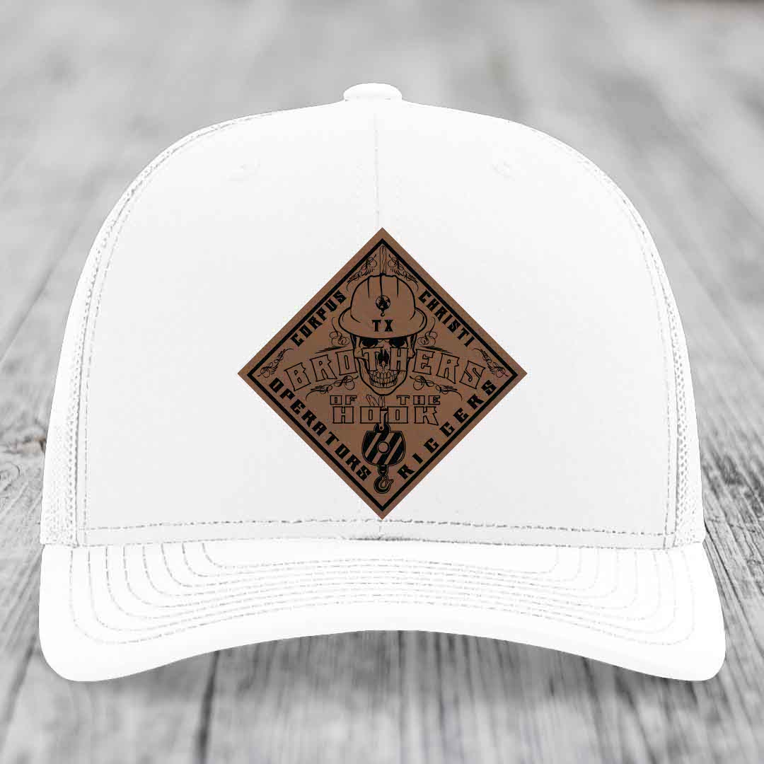 Brothers of the Hook (Corpus Christi) - Leather Patch Hat - Dark Brown to Black Patch - Richardson 112 Snapback Trucker Hat