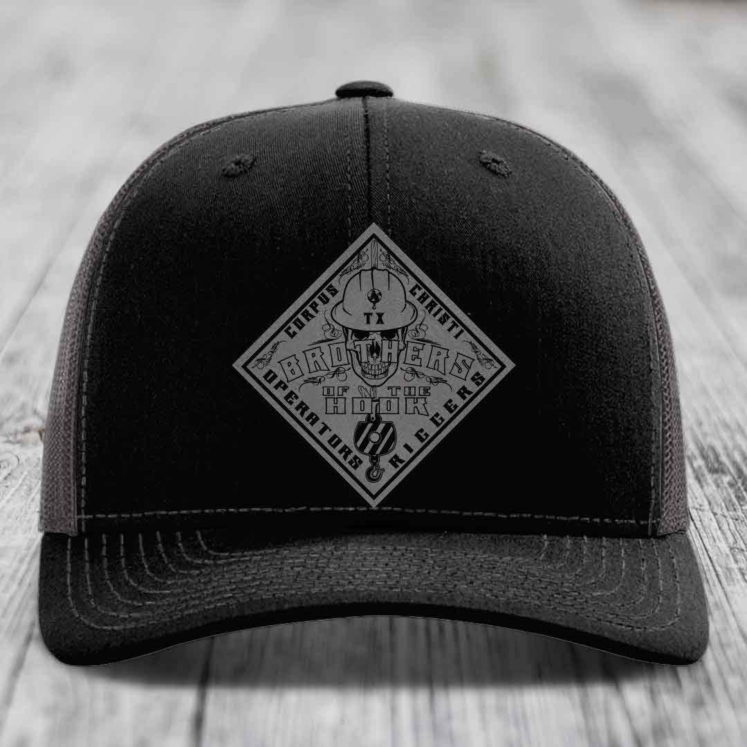 Brothers of the Hook (Corpus Christi) - Leather Patch Hat - Grey to Black Patch - Richardson 112 Snapback Trucker Hat