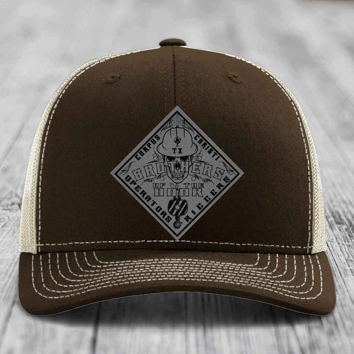Brothers of the Hook (Corpus Christi) - Leather Patch Hat - Grey to Black Patch - Richardson 112 Snapback Trucker Hat