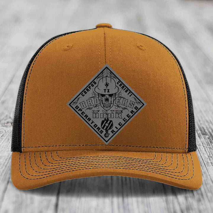 Brothers of the Hook (Corpus Christi) - Leather Patch Hat - Grey to Black Patch - Richardson 112 Snapback Trucker Hat