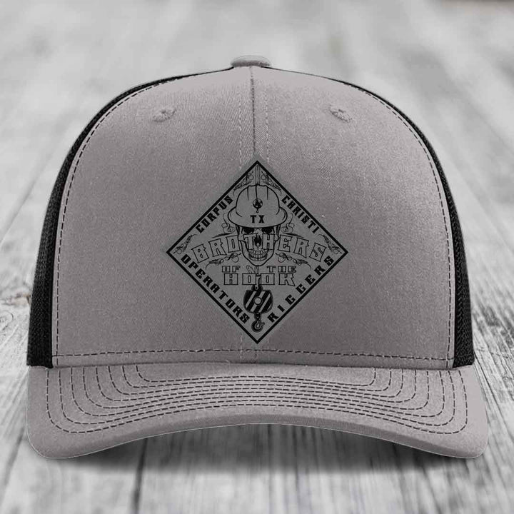 Brothers of the Hook (Corpus Christi) - Leather Patch Hat - Grey to Black Patch - Richardson 112 Snapback Trucker Hat