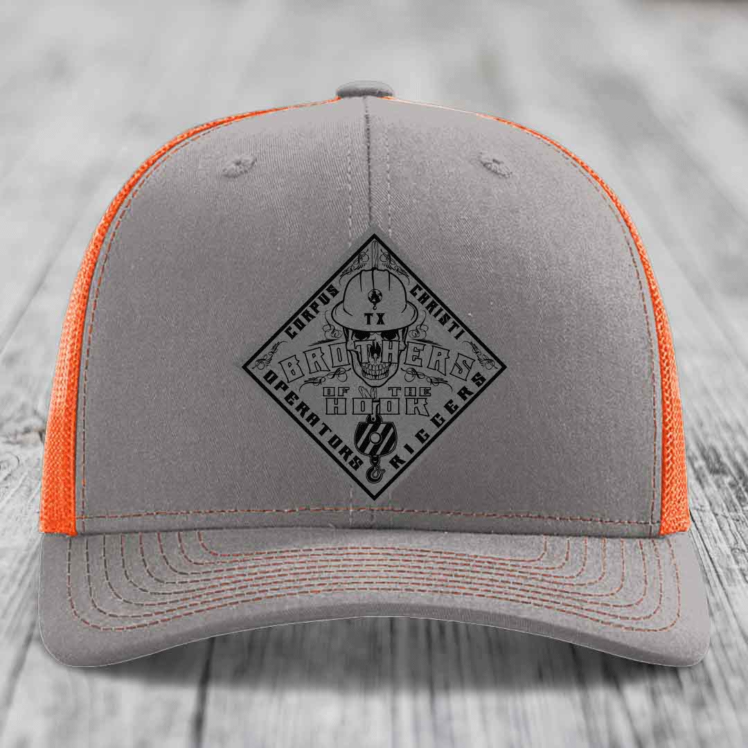 Brothers of the Hook (Corpus Christi) - Leather Patch Hat - Grey to Black Patch - Richardson 112 Snapback Trucker Hat