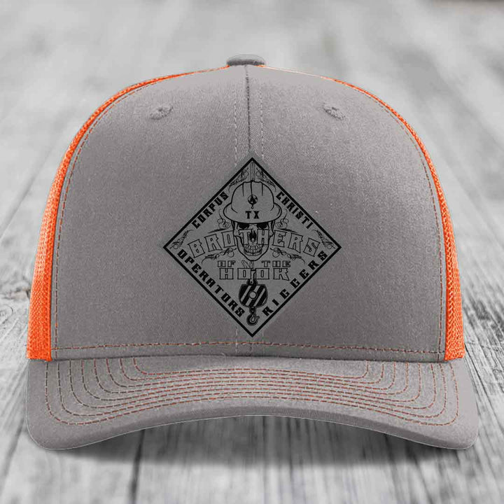 Brothers of the Hook (Corpus Christi) - Leather Patch Hat - Grey to Black Patch - Richardson 112 Snapback Trucker Hat