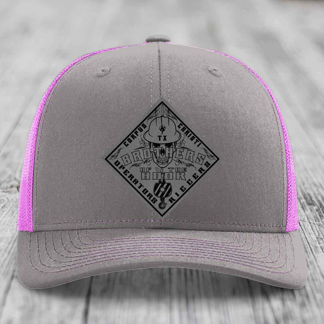 Brothers of the Hook (Corpus Christi) - Leather Patch Hat - Grey to Black Patch - Richardson 112 Snapback Trucker Hat