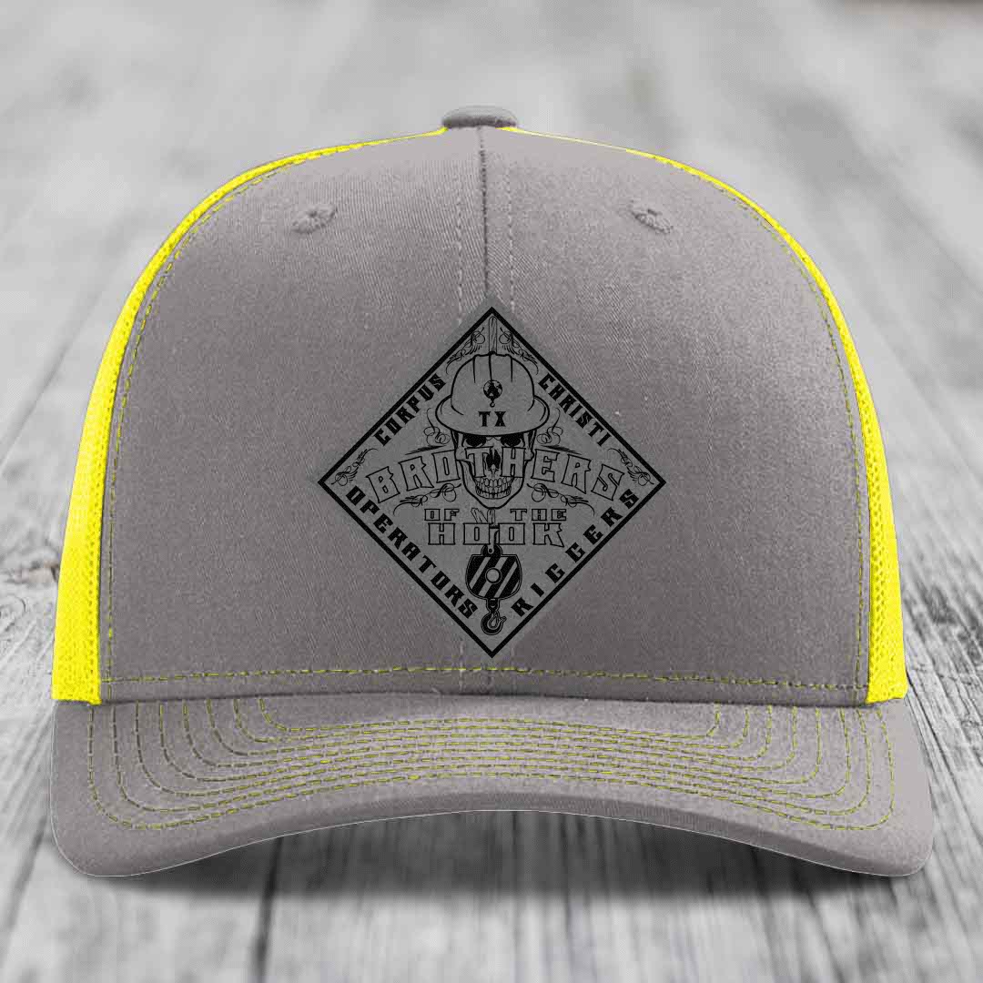 Brothers of the Hook (Corpus Christi) - Leather Patch Hat - Grey to Black Patch - Richardson 112 Snapback Trucker Hat