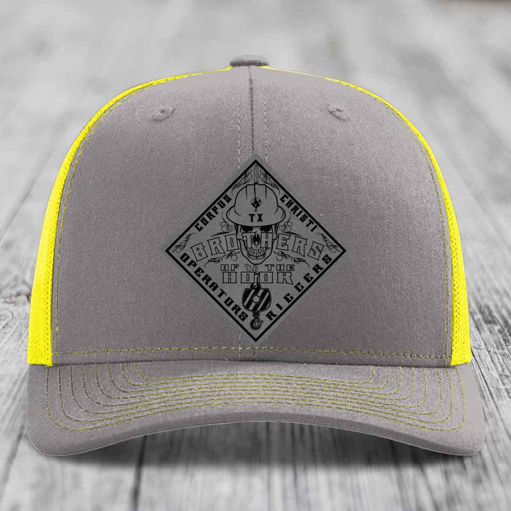 Brothers of the Hook (Corpus Christi) - Leather Patch Hat - Grey to Black Patch - Richardson 112 Snapback Trucker Hat