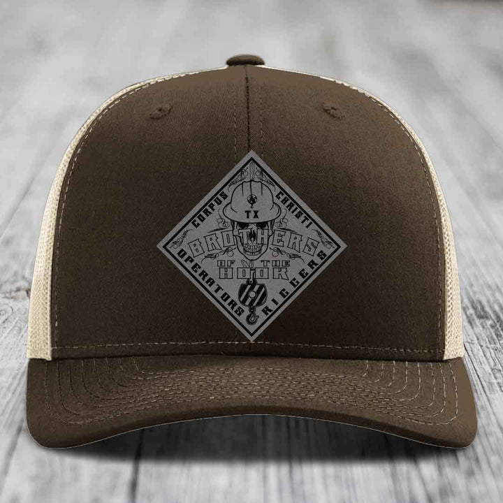 Brothers of the Hook (Corpus Christi) - Leather Patch Hat - Grey to Black Patch - Richardson 112 Snapback Trucker Hat