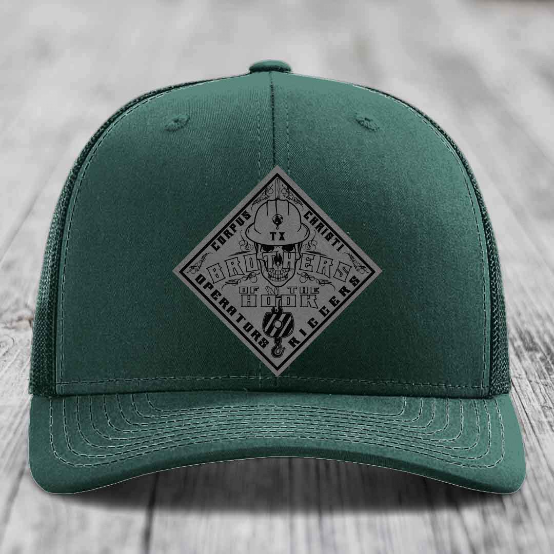 Brothers of the Hook (Corpus Christi) - Leather Patch Hat - Grey to Black Patch - Richardson 112 Snapback Trucker Hat