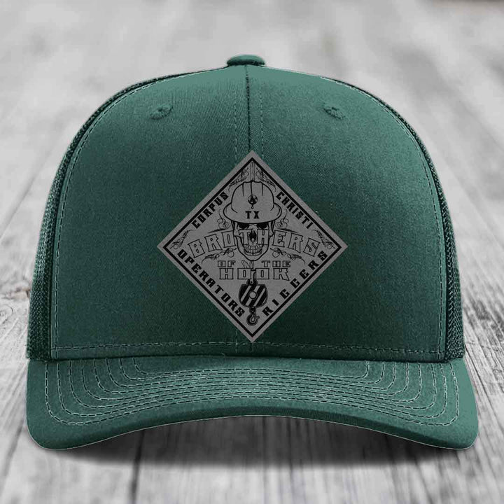 Brothers of the Hook (Corpus Christi) - Leather Patch Hat - Grey to Black Patch - Richardson 112 Snapback Trucker Hat