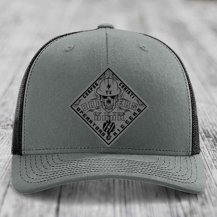 Brothers of the Hook (Corpus Christi) - Leather Patch Hat - Grey to Black Patch - Richardson 112 Snapback Trucker Hat