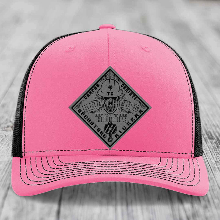 Brothers of the Hook (Corpus Christi) - Leather Patch Hat - Grey to Black Patch - Richardson 112 Snapback Trucker Hat
