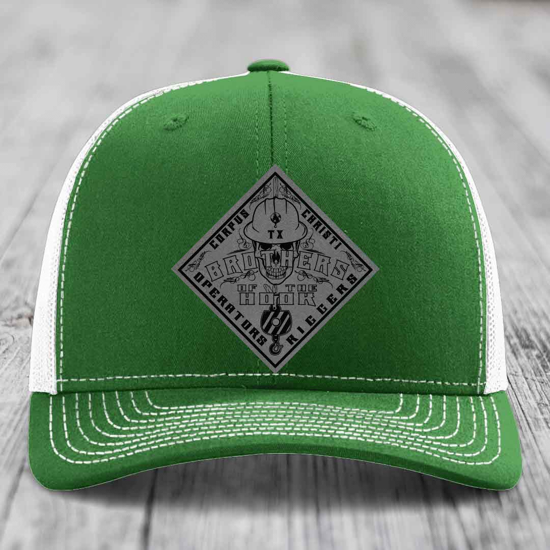 Brothers of the Hook (Corpus Christi) - Leather Patch Hat - Grey to Black Patch - Richardson 112 Snapback Trucker Hat