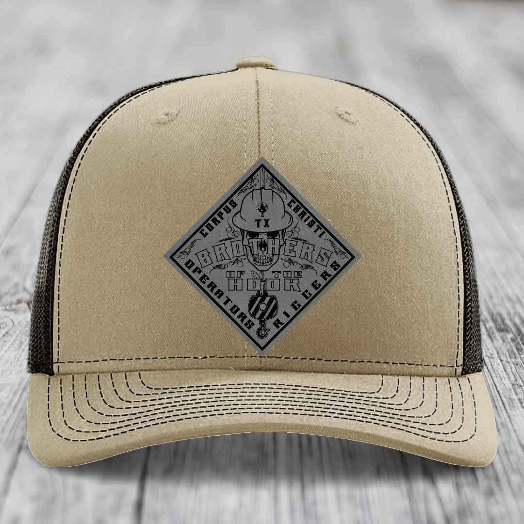 Brothers of the Hook (Corpus Christi) - Leather Patch Hat - Grey to Black Patch - Richardson 112 Snapback Trucker Hat