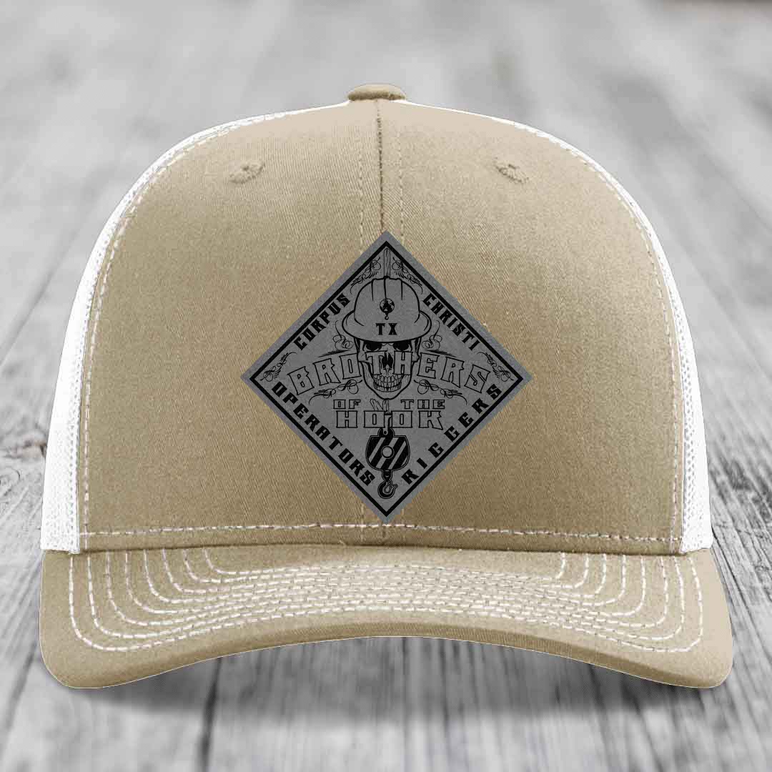 Brothers of the Hook (Corpus Christi) - Leather Patch Hat - Grey to Black Patch - Richardson 112 Snapback Trucker Hat