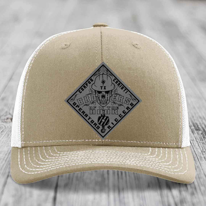 Brothers of the Hook (Corpus Christi) - Leather Patch Hat - Grey to Black Patch - Richardson 112 Snapback Trucker Hat