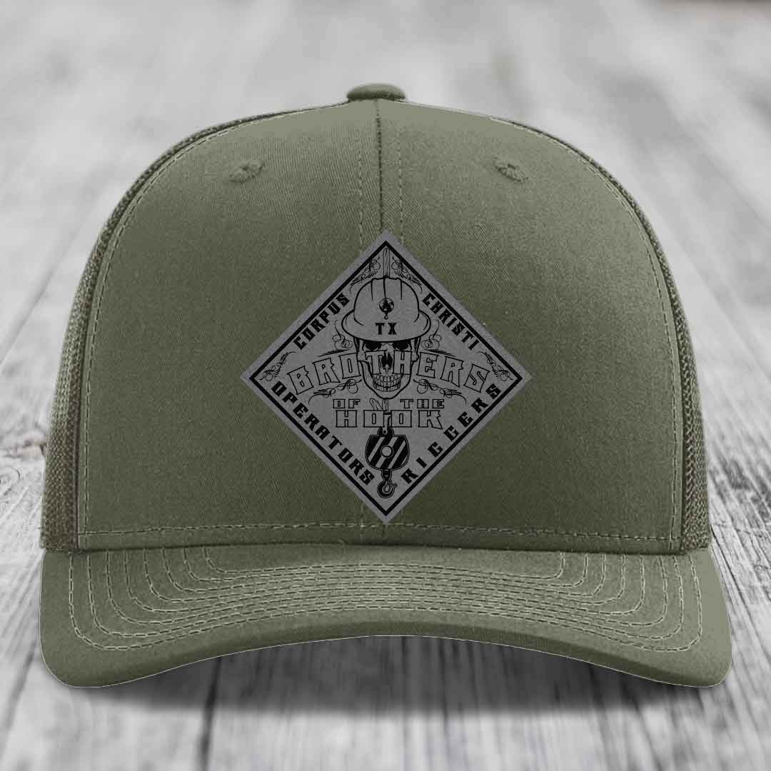 Brothers of the Hook (Corpus Christi) - Leather Patch Hat - Grey to Black Patch - Richardson 112 Snapback Trucker Hat