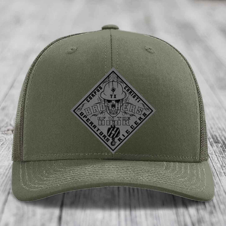 Brothers of the Hook (Corpus Christi) - Leather Patch Hat - Grey to Black Patch - Richardson 112 Snapback Trucker Hat
