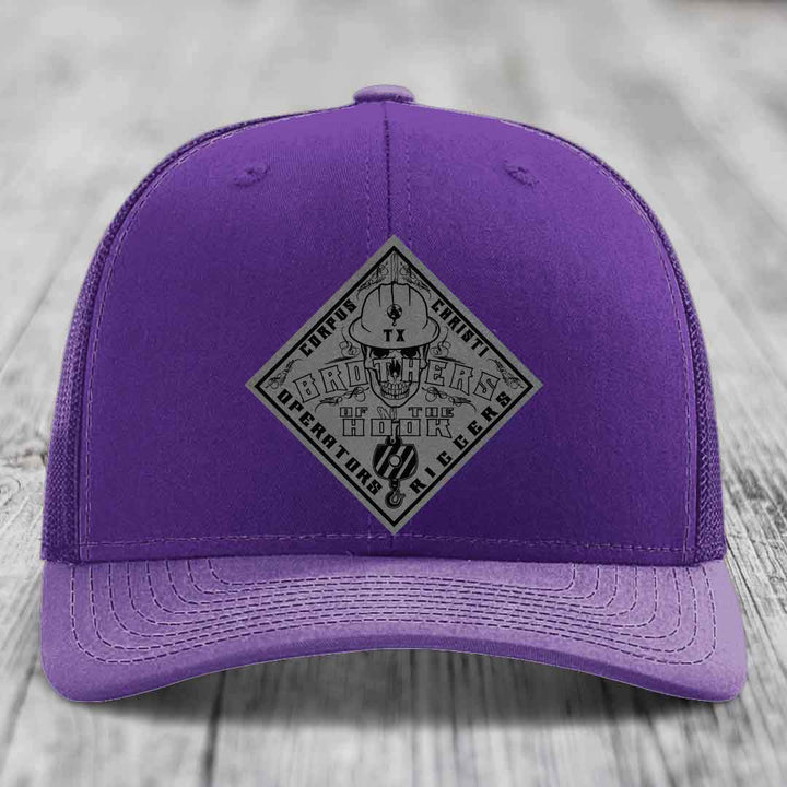 Brothers of the Hook (Corpus Christi) - Leather Patch Hat - Grey to Black Patch - Richardson 112 Snapback Trucker Hat