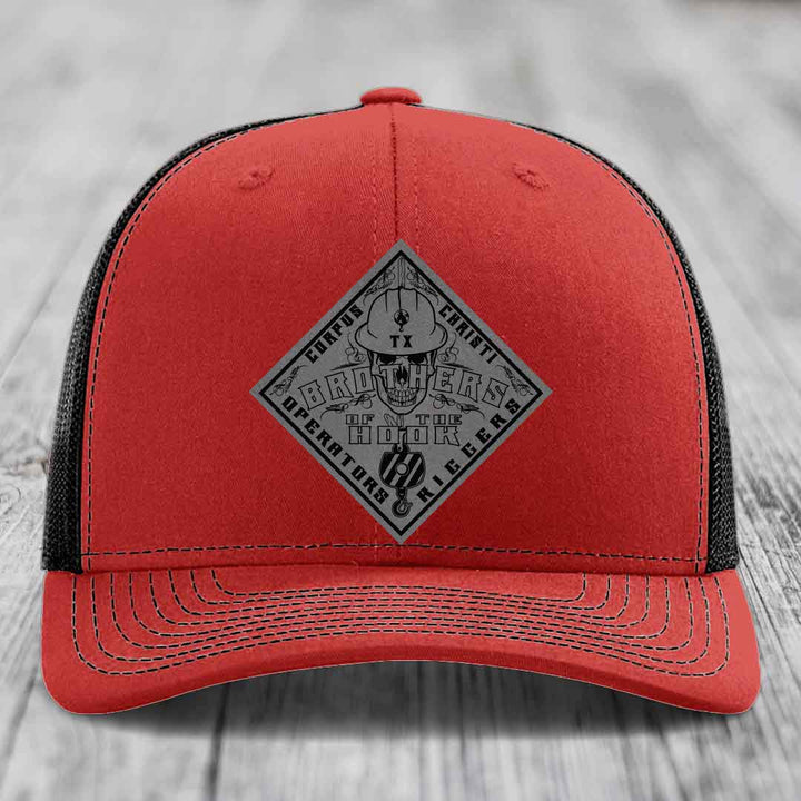 Brothers of the Hook (Corpus Christi) - Leather Patch Hat - Grey to Black Patch - Richardson 112 Snapback Trucker Hat