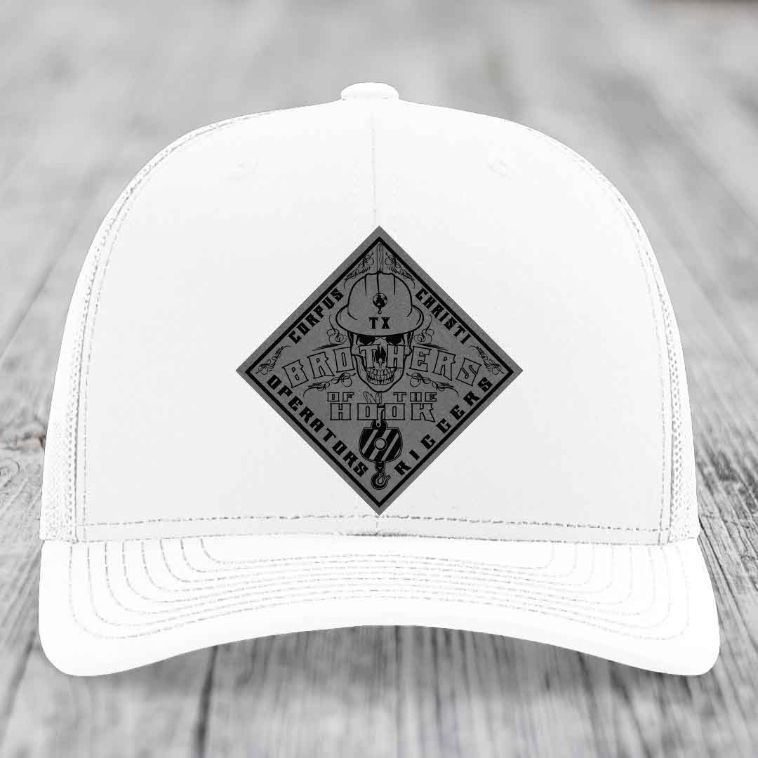 Brothers of the Hook (Corpus Christi) - Leather Patch Hat - Grey to Black Patch - Richardson 112 Snapback Trucker Hat