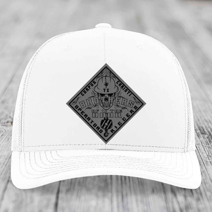 Brothers of the Hook (Corpus Christi) - Leather Patch Hat - Grey to Black Patch - Richardson 112 Snapback Trucker Hat