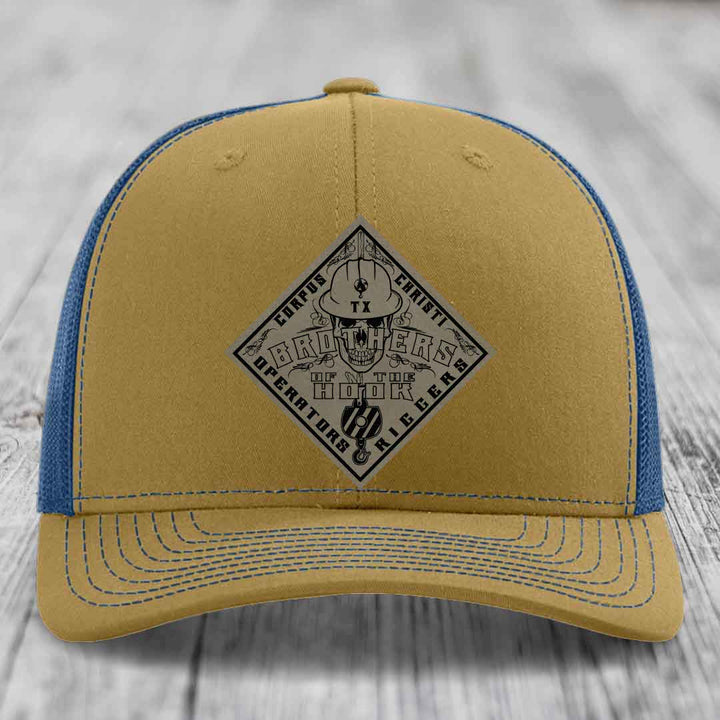 Brothers of the Hook (Corpus Christi) - Leather Patch Hat - Light Brown to Black Patch - Richardson 112 Snapback Trucker Hat