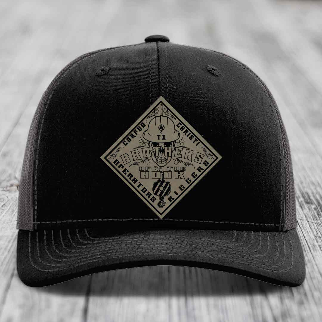 Brothers of the Hook (Corpus Christi) - Leather Patch Hat - Light Brown to Black Patch - Richardson 112 Snapback Trucker Hat