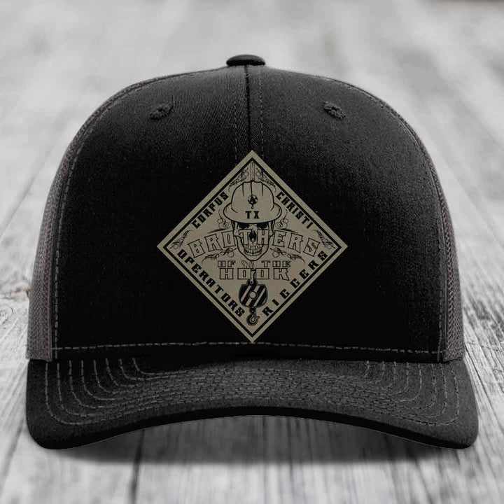 Brothers of the Hook (Corpus Christi) - Leather Patch Hat - Light Brown to Black Patch - Richardson 112 Snapback Trucker Hat