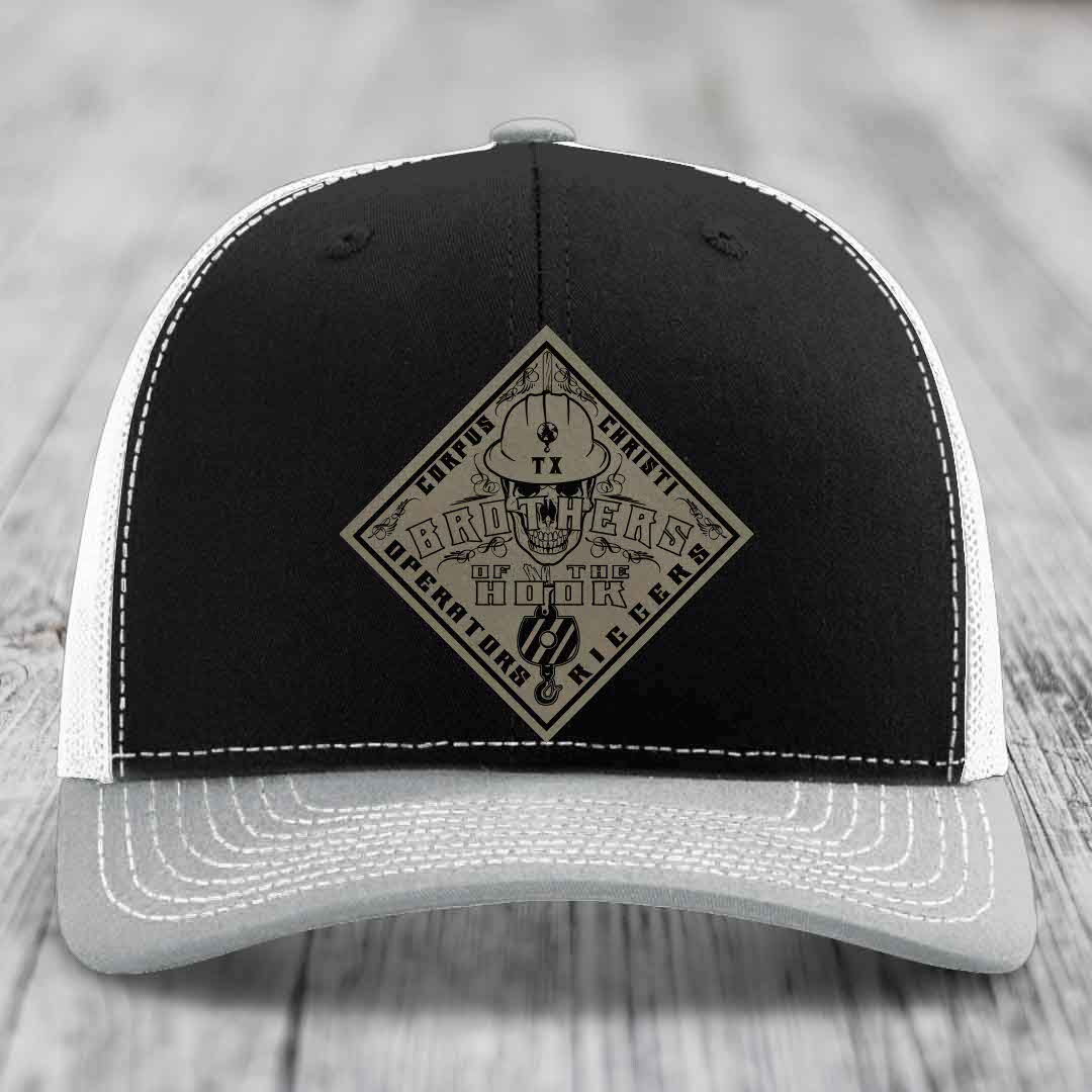 Brothers of the Hook (Corpus Christi) - Leather Patch Hat - Light Brown to Black Patch - Richardson 112 Snapback Trucker Hat