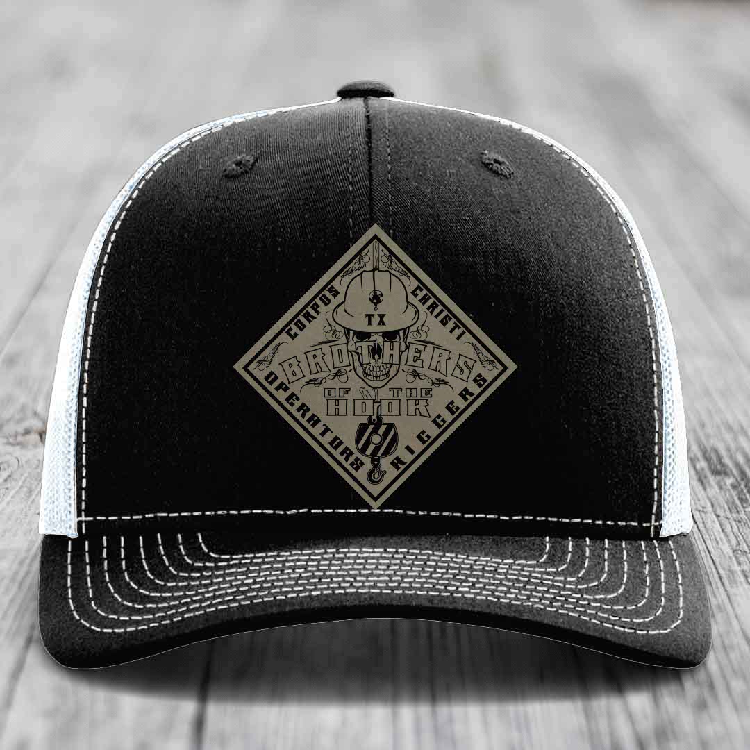 Brothers of the Hook (Corpus Christi) - Leather Patch Hat - Light Brown to Black Patch - Richardson 112 Snapback Trucker Hat