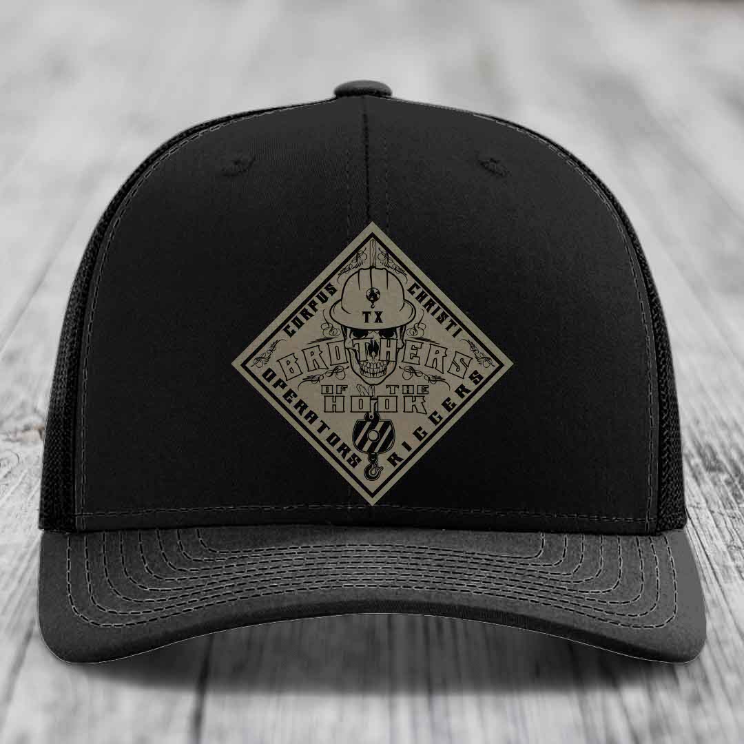 Brothers of the Hook (Corpus Christi) - Leather Patch Hat - Light Brown to Black Patch - Richardson 112 Snapback Trucker Hat
