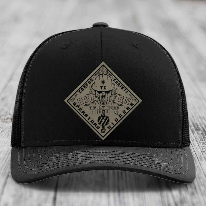 Brothers of the Hook (Corpus Christi) - Leather Patch Hat - Light Brown to Black Patch - Richardson 112 Snapback Trucker Hat