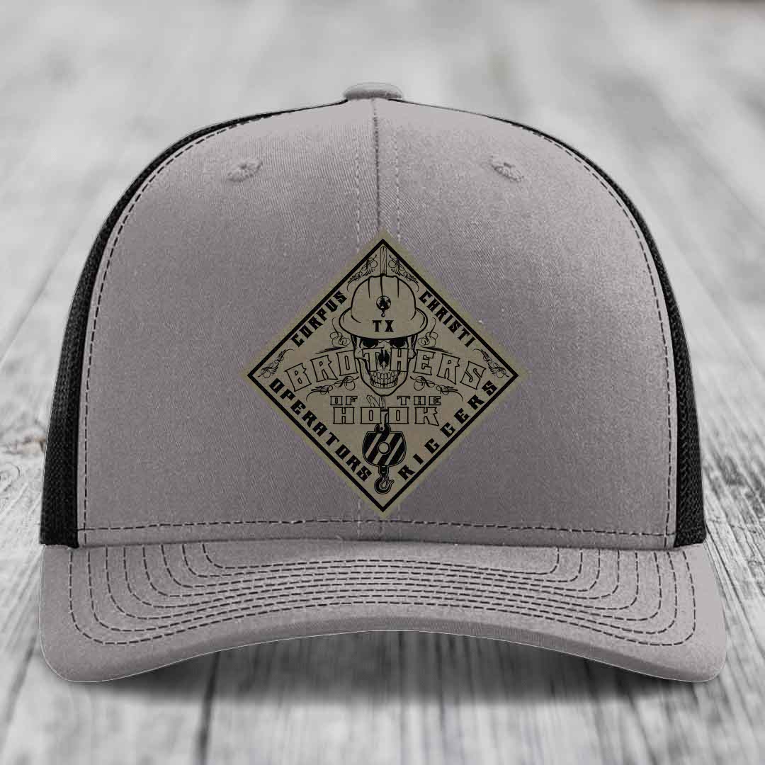 Brothers of the Hook (Corpus Christi) - Leather Patch Hat - Light Brown to Black Patch - Richardson 112 Snapback Trucker Hat