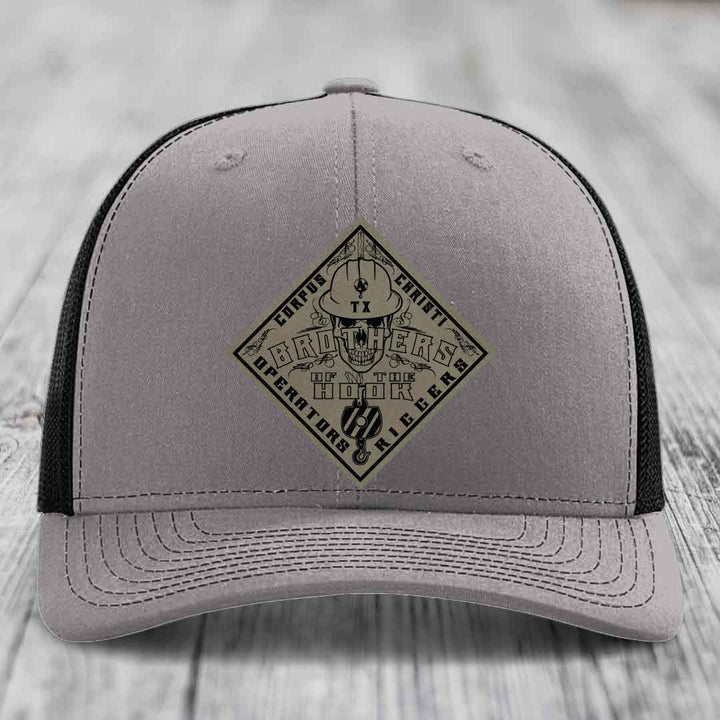 Brothers of the Hook (Corpus Christi) - Leather Patch Hat - Light Brown to Black Patch - Richardson 112 Snapback Trucker Hat