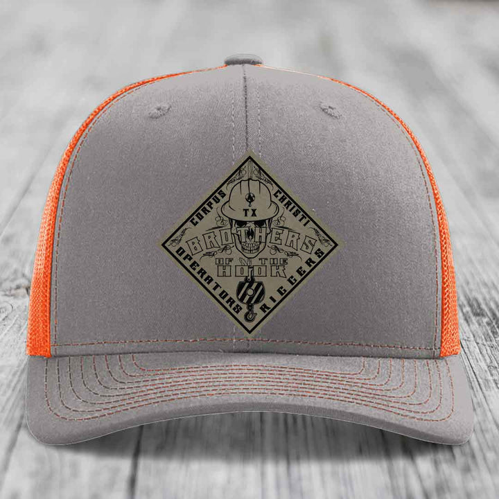 Brothers of the Hook (Corpus Christi) - Leather Patch Hat - Light Brown to Black Patch - Richardson 112 Snapback Trucker Hat