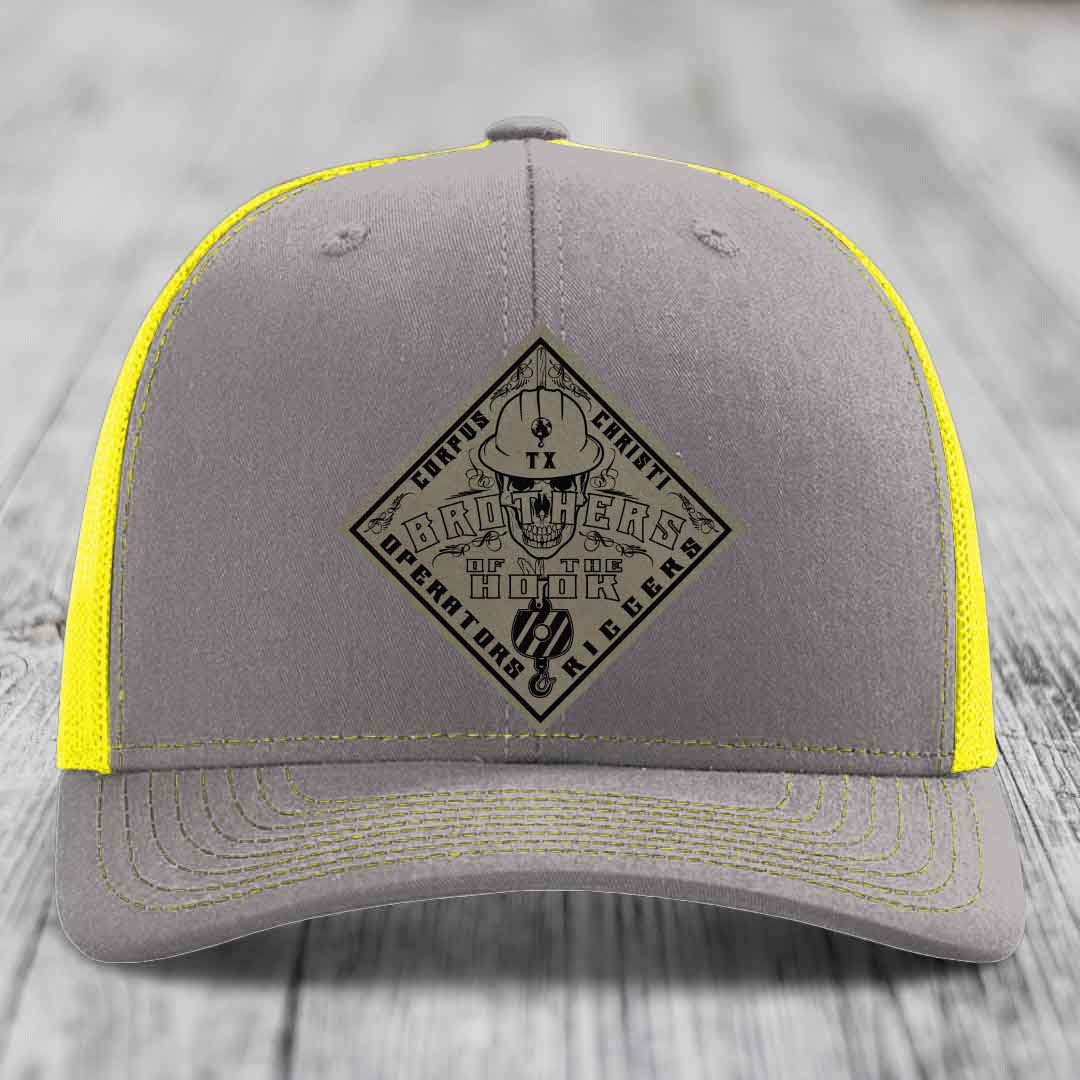 Brothers of the Hook (Corpus Christi) - Leather Patch Hat - Light Brown to Black Patch - Richardson 112 Snapback Trucker Hat