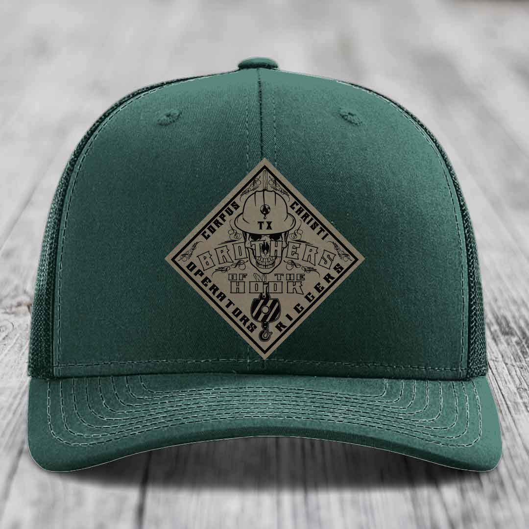 Brothers of the Hook (Corpus Christi) - Leather Patch Hat - Light Brown to Black Patch - Richardson 112 Snapback Trucker Hat