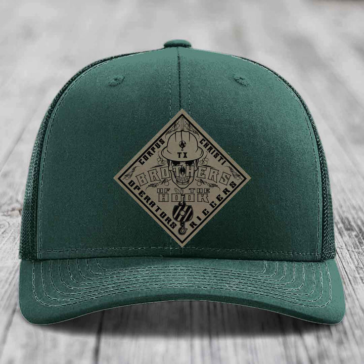 Brothers of the Hook (Corpus Christi) - Leather Patch Hat - Light Brown to Black Patch - Richardson 112 Snapback Trucker Hat