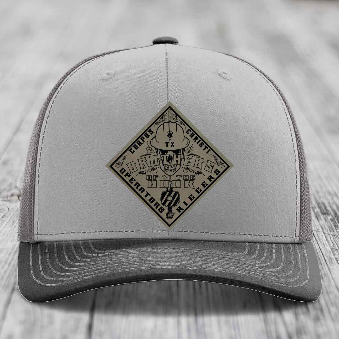Brothers of the Hook (Corpus Christi) - Leather Patch Hat - Light Brown to Black Patch - Richardson 112 Snapback Trucker Hat