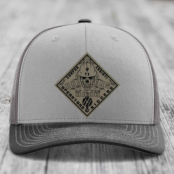 Brothers of the Hook (Corpus Christi) - Leather Patch Hat - Light Brown to Black Patch - Richardson 112 Snapback Trucker Hat