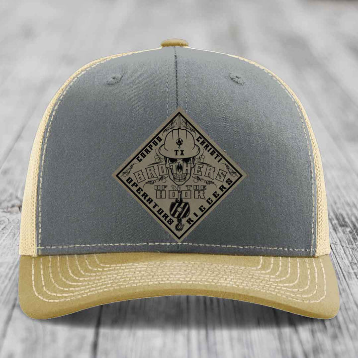 Brothers of the Hook (Corpus Christi) - Leather Patch Hat - Light Brown to Black Patch - Richardson 112 Snapback Trucker Hat