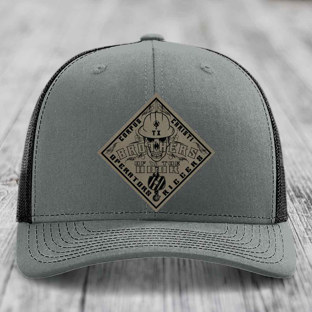 Brothers of the Hook (Corpus Christi) - Leather Patch Hat - Light Brown to Black Patch - Richardson 112 Snapback Trucker Hat