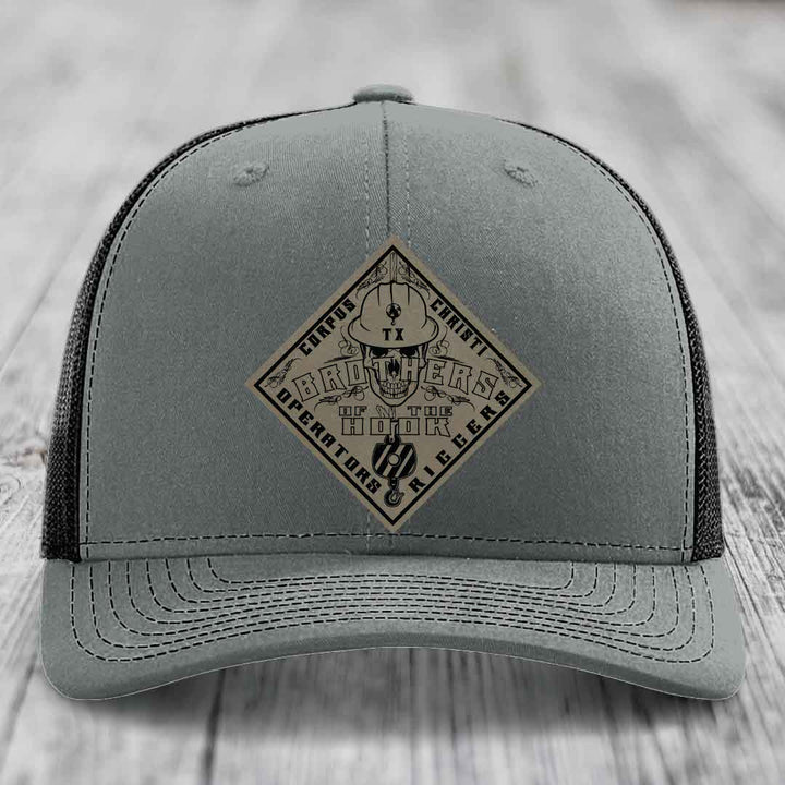 Brothers of the Hook (Corpus Christi) - Leather Patch Hat - Light Brown to Black Patch - Richardson 112 Snapback Trucker Hat