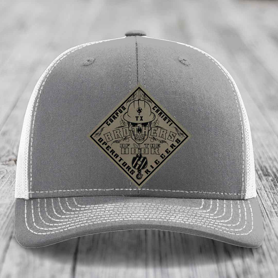 Brothers of the Hook (Corpus Christi) - Leather Patch Hat - Light Brown to Black Patch - Richardson 112 Snapback Trucker Hat