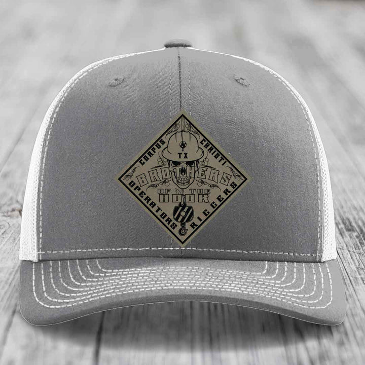 Brothers of the Hook (Corpus Christi) - Leather Patch Hat - Light Brown to Black Patch - Richardson 112 Snapback Trucker Hat